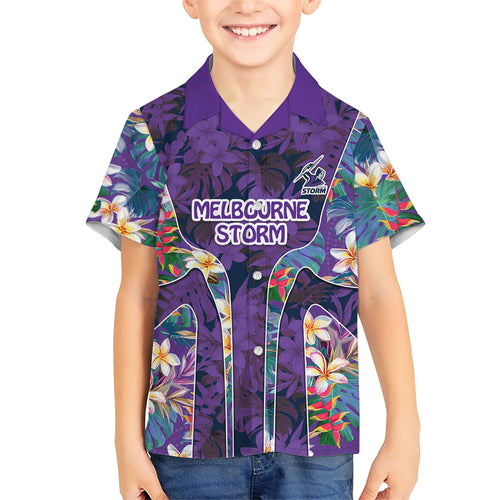 Melbourne Storm Family Matching Off Shoulder Maxi Dress and Hawaiian Shirt Tropical Hibiscus Floral Pattern With Purple And Blue Accents