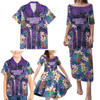 Melbourne Storm Family Matching Puletasi and Hawaiian Shirt Tropical Hibiscus Floral Pattern With Purple And Blue Accents