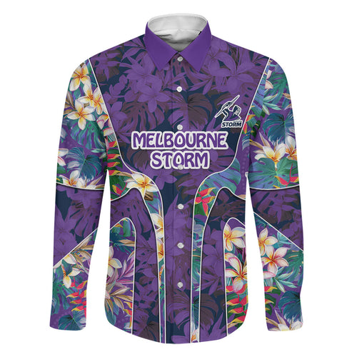 Melbourne Storm Family Matching Summer Maxi Dress and Hawaiian Shirt Tropical Hibiscus Floral Pattern With Purple And Blue Accents