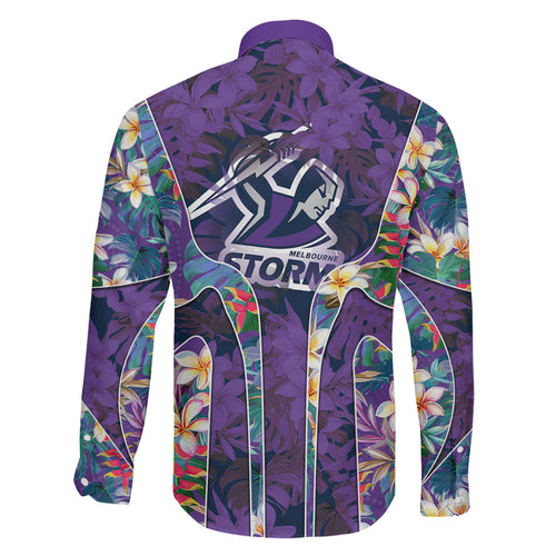 Melbourne Storm Family Matching Summer Maxi Dress and Hawaiian Shirt Tropical Hibiscus Floral Pattern With Purple And Blue Accents