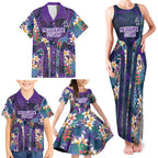 Melbourne Storm Family Matching Tank Maxi Dress and Hawaiian Shirt Tropical Hibiscus Floral Pattern With Purple And Blue Accents
