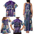 Melbourne Storm Family Matching Tank Maxi Dress and Hawaiian Shirt Tropical Hibiscus Floral Pattern With Purple And Blue Accents