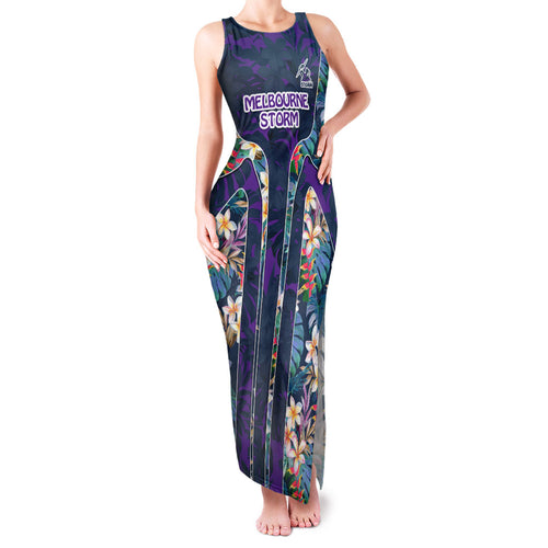 Melbourne Storm Family Matching Tank Maxi Dress and Hawaiian Shirt Tropical Hibiscus Floral Pattern With Purple And Blue Accents