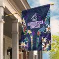 Melbourne Storm Garden Flag Tropical Hibiscus Floral Pattern With Purple And Blue Accents