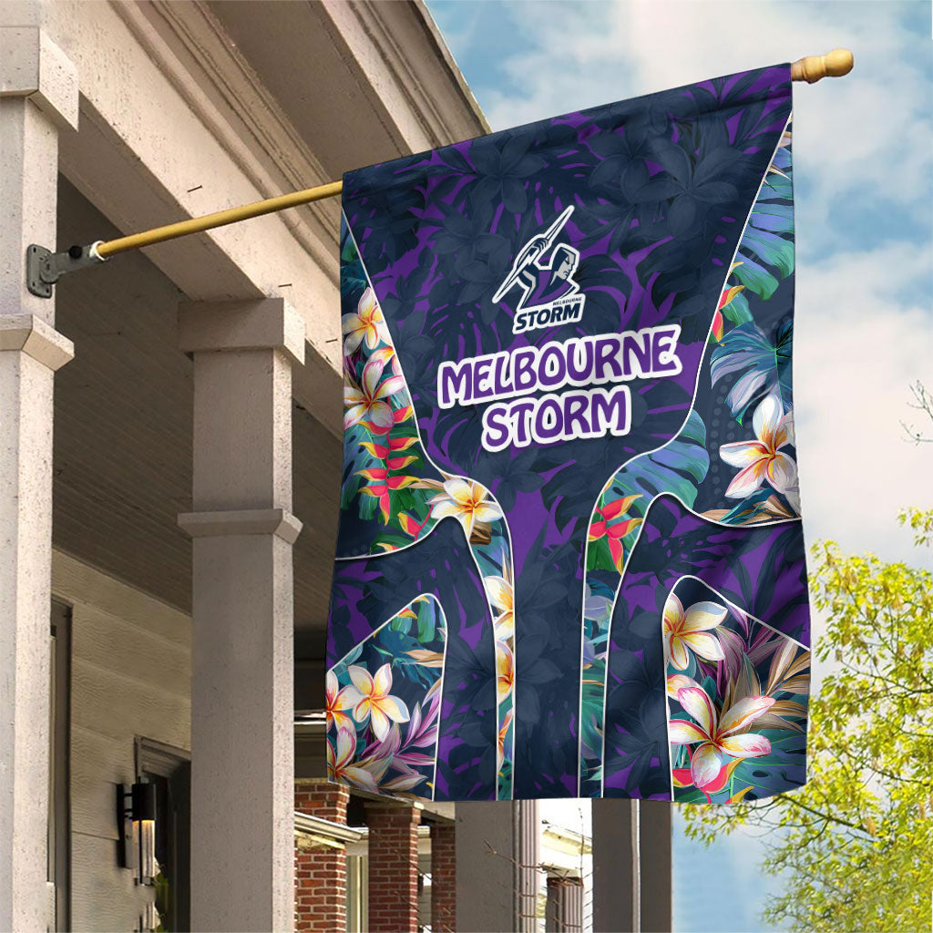 Melbourne Storm Garden Flag Tropical Hibiscus Floral Pattern With Purple And Blue Accents