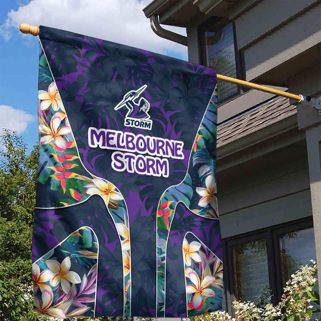 Melbourne Storm Garden Flag Tropical Hibiscus Floral Pattern With Purple And Blue Accents