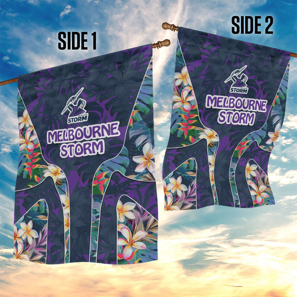 Melbourne Storm Garden Flag Tropical Hibiscus Floral Pattern With Purple And Blue Accents