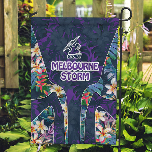 Melbourne Storm Garden Flag Tropical Hibiscus Floral Pattern With Purple And Blue Accents