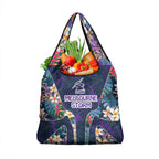 Melbourne Storm Grocery Bag Tropical Hibiscus Floral Pattern With Purple And Blue Accents