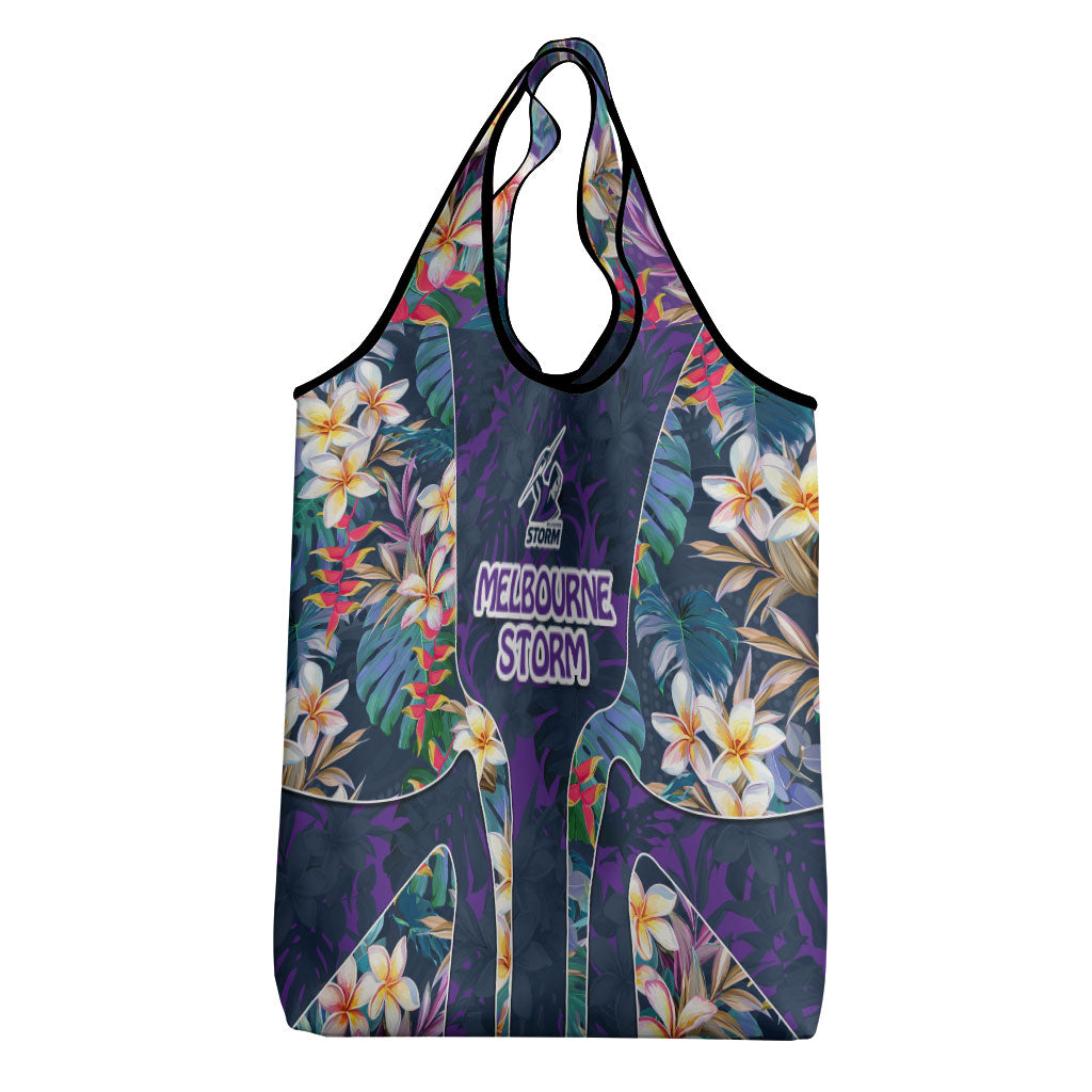 Melbourne Storm Grocery Bag Tropical Hibiscus Floral Pattern With Purple And Blue Accents