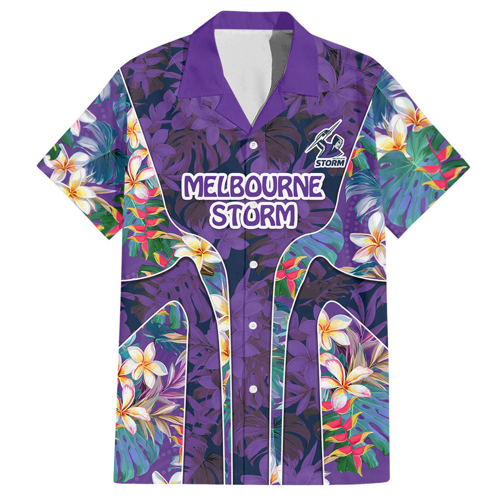 Melbourne Storm Hawaiian Shirt Tropical Hibiscus Floral Pattern With Purple And Blue Accents