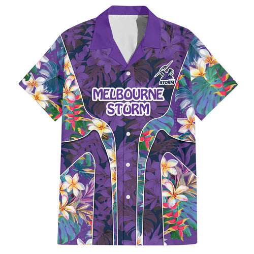 Melbourne Storm Hawaiian Shirt Tropical Hibiscus Floral Pattern With Purple And Blue Accents