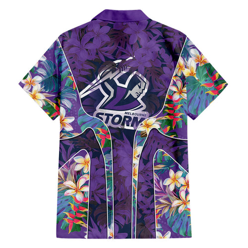 Melbourne Storm Hawaiian Shirt Tropical Hibiscus Floral Pattern With Purple And Blue Accents