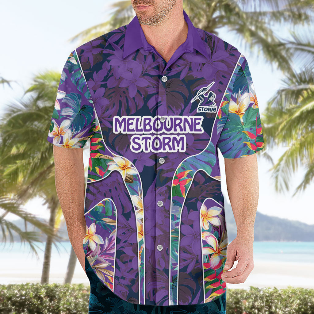 Melbourne Storm Hawaiian Shirt Tropical Hibiscus Floral Pattern With Purple And Blue Accents