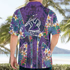 Melbourne Storm Hawaiian Shirt Tropical Hibiscus Floral Pattern With Purple And Blue Accents