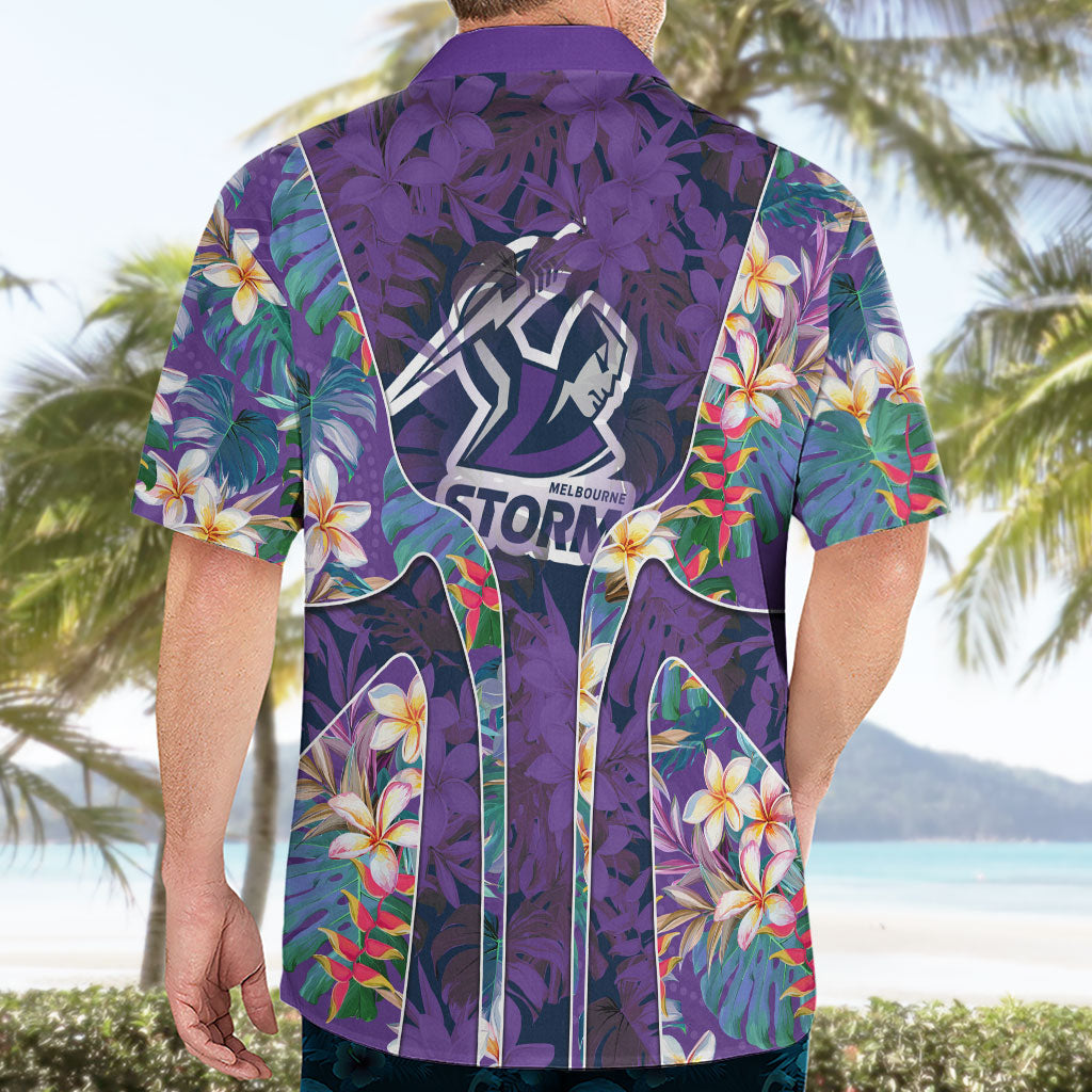 Melbourne Storm Hawaiian Shirt Tropical Hibiscus Floral Pattern With Purple And Blue Accents