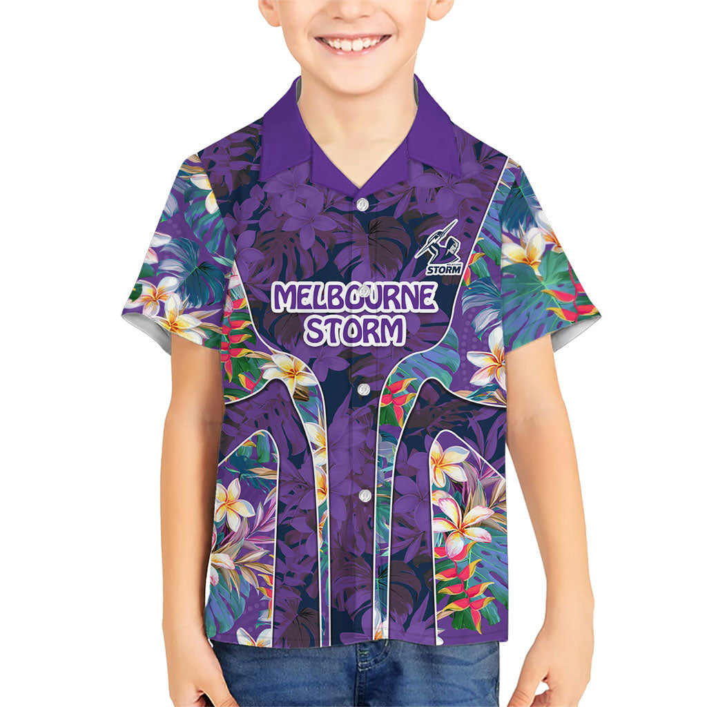 Melbourne Storm Hawaiian Shirt Tropical Hibiscus Floral Pattern With Purple And Blue Accents