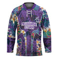 Melbourne Storm Hockey Jersey Tropical Hibiscus Floral Pattern With Purple And Blue Accents