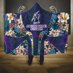 Melbourne Storm Hooded Blanket Tropical Hibiscus Floral Pattern With Purple And Blue Accents