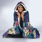 Melbourne Storm Hooded Blanket Tropical Hibiscus Floral Pattern With Purple And Blue Accents