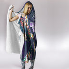 Melbourne Storm Hooded Blanket Tropical Hibiscus Floral Pattern With Purple And Blue Accents