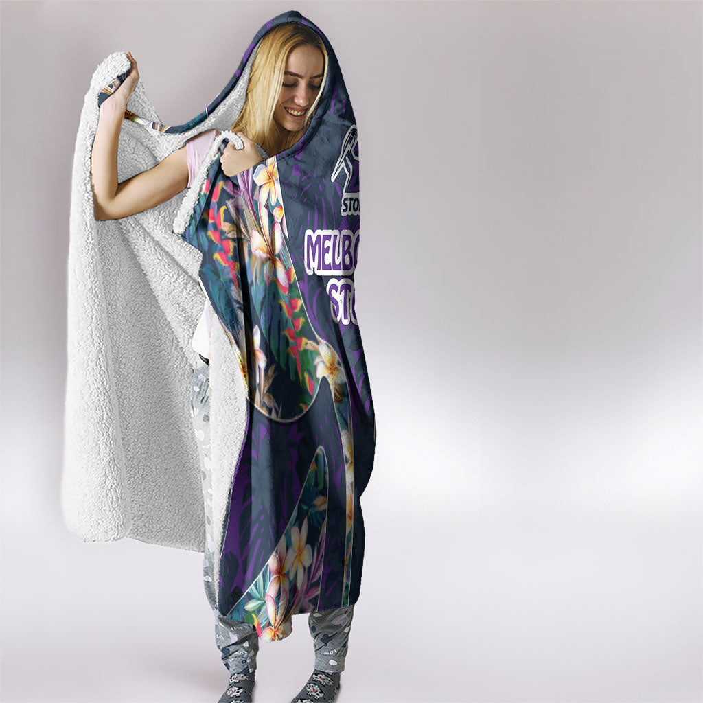Melbourne Storm Hooded Blanket Tropical Hibiscus Floral Pattern With Purple And Blue Accents