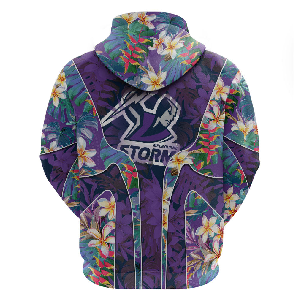 Melbourne Storm Hoodie Tropical Hibiscus Floral Pattern With Purple And Blue Accents