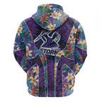 Melbourne Storm Hoodie Tropical Hibiscus Floral Pattern With Purple And Blue Accents
