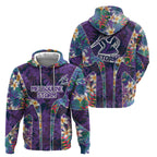 Melbourne Storm Hoodie Tropical Hibiscus Floral Pattern With Purple And Blue Accents