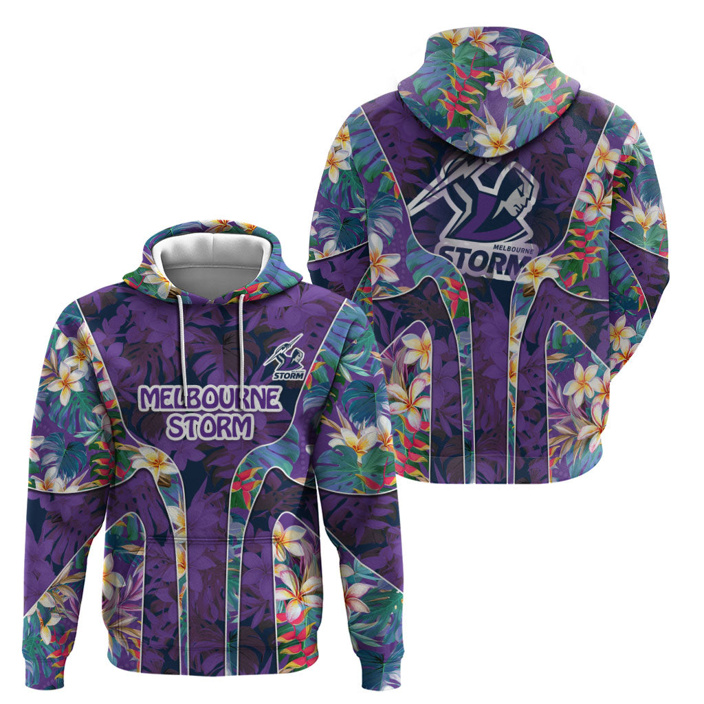 Melbourne Storm Hoodie Tropical Hibiscus Floral Pattern With Purple And Blue Accents