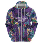 Melbourne Storm Hoodie Tropical Hibiscus Floral Pattern With Purple And Blue Accents