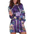Melbourne Storm Hoodie Dress Tropical Hibiscus Floral Pattern With Purple And Blue Accents
