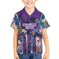 Melbourne Storm Kid Hawaiian Shirt Tropical Hibiscus Floral Pattern With Purple And Blue Accents