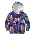 Melbourne Storm Kid Hoodie Tropical Hibiscus Floral Pattern With Purple And Blue Accents