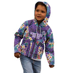 Melbourne Storm Kid Hoodie Tropical Hibiscus Floral Pattern With Purple And Blue Accents