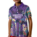 Melbourne Storm Kid Polo Shirt Tropical Hibiscus Floral Pattern With Purple And Blue Accents