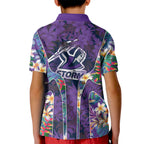 Melbourne Storm Kid Polo Shirt Tropical Hibiscus Floral Pattern With Purple And Blue Accents
