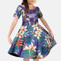 Melbourne Storm Kid Short Sleeve Dress Tropical Hibiscus Floral Pattern With Purple And Blue Accents