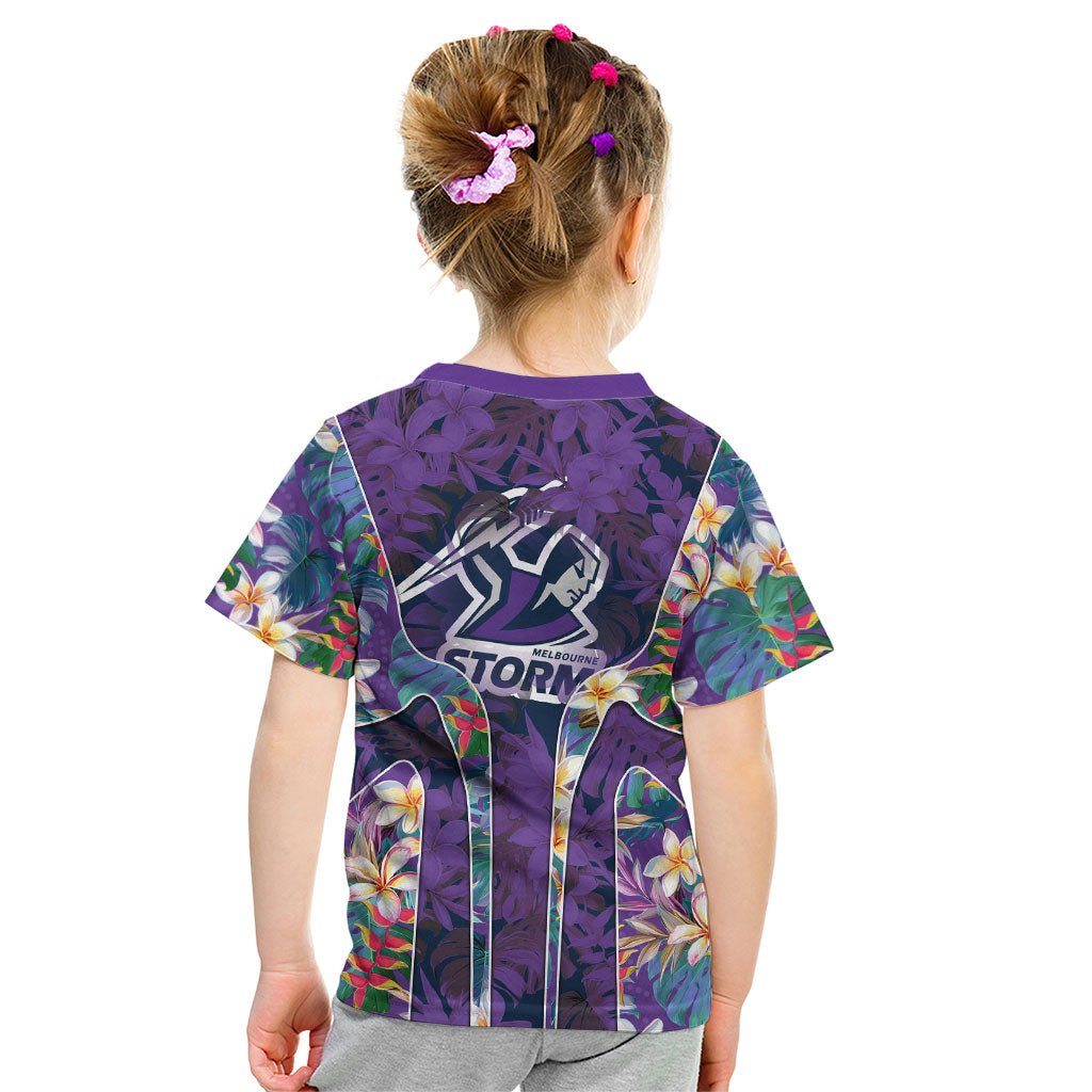 Melbourne Storm Kid T Shirt Tropical Hibiscus Floral Pattern With Purple And Blue Accents