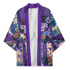 Melbourne Storm Kimono Tropical Hibiscus Floral Pattern With Purple And Blue Accents
