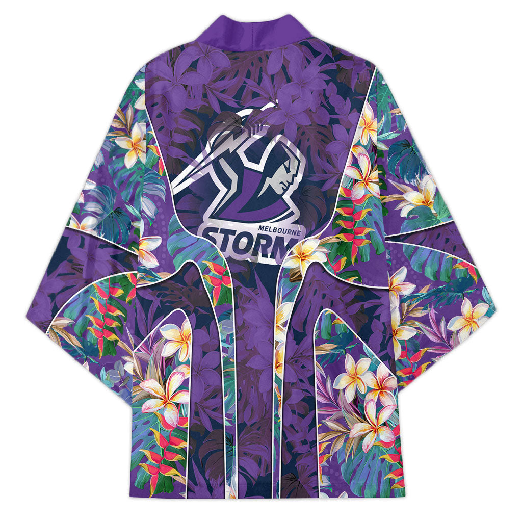 Melbourne Storm Kimono Tropical Hibiscus Floral Pattern With Purple And Blue Accents