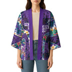 Melbourne Storm Kimono Tropical Hibiscus Floral Pattern With Purple And Blue Accents