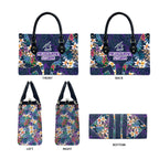 Melbourne Storm Leather Bag Tropical Hibiscus Floral Pattern With Purple And Blue Accents