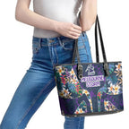 Melbourne Storm Leather Tote Bag Tropical Hibiscus Floral Pattern With Purple And Blue Accents
