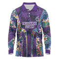 Melbourne Storm Long Sleeve Polo Shirt Tropical Hibiscus Floral Pattern With Purple And Blue Accents