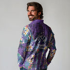 Melbourne Storm Long Sleeve Polo Shirt Tropical Hibiscus Floral Pattern With Purple And Blue Accents