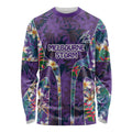 Melbourne Storm Long Sleeve Shirt Tropical Hibiscus Floral Pattern With Purple And Blue Accents