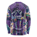 Melbourne Storm Long Sleeve Shirt Tropical Hibiscus Floral Pattern With Purple And Blue Accents