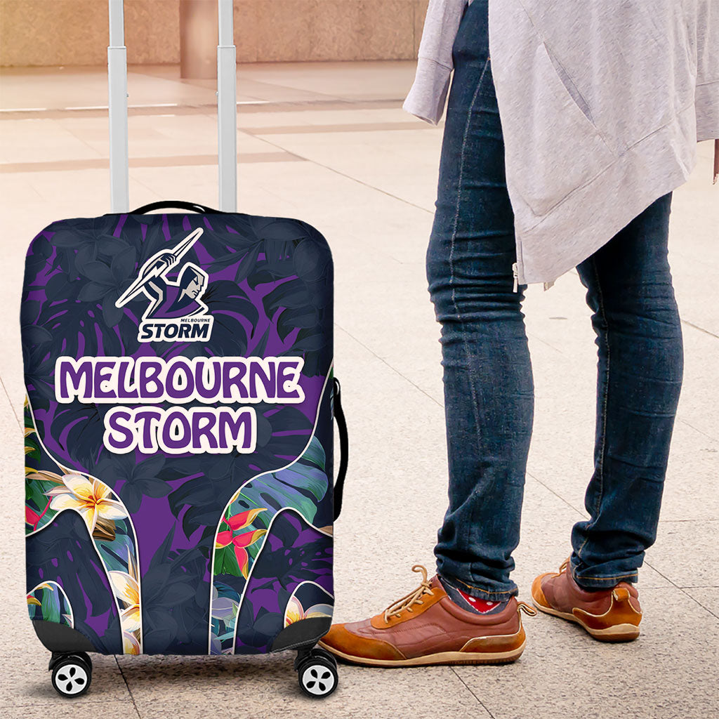 Melbourne Storm Luggage Cover Tropical Hibiscus Floral Pattern With Purple And Blue Accents