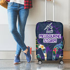 Melbourne Storm Luggage Cover Tropical Hibiscus Floral Pattern With Purple And Blue Accents